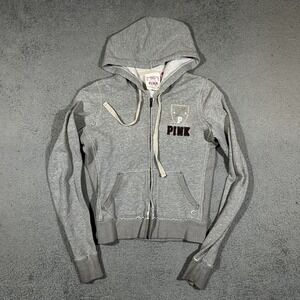 Victoria's Secret PINK Gray Full Zip Hoodie Women Large Long Sleeve #2106